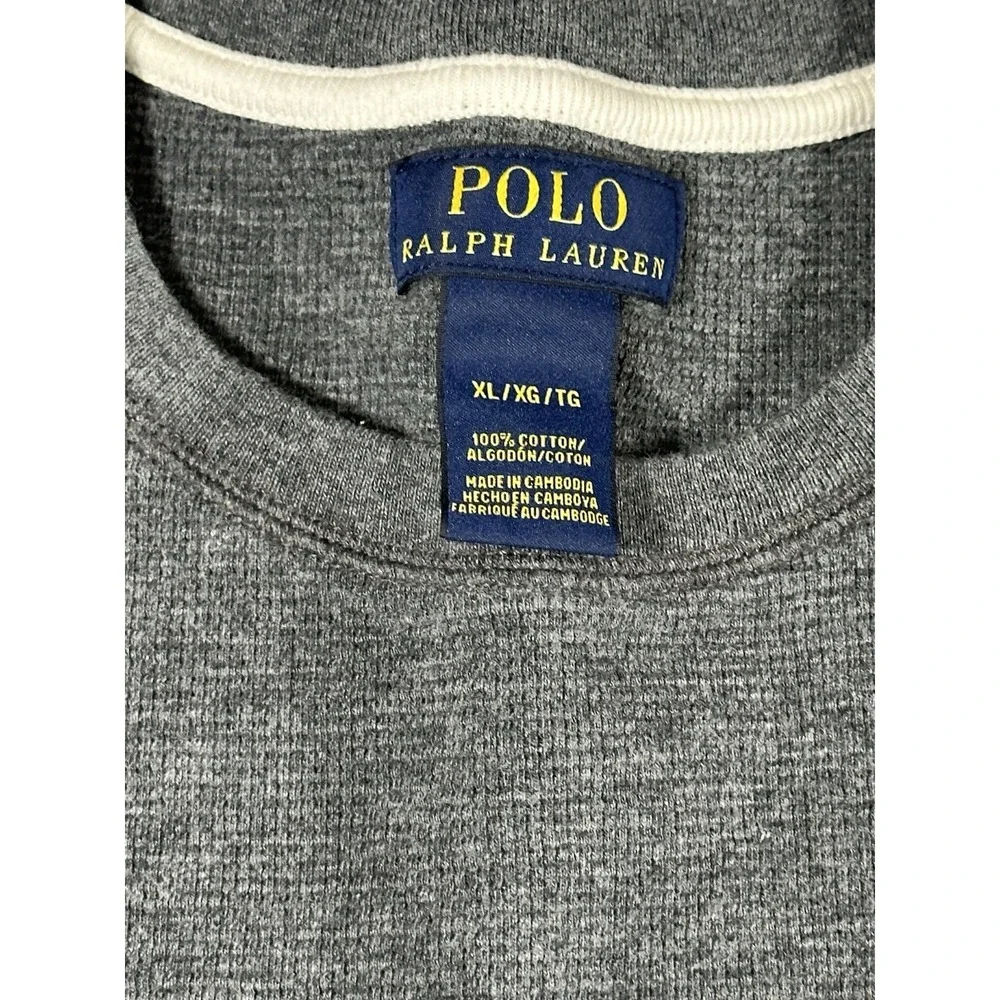 Polo Ralph Lauren Mens Gray Waffle Knit Thermal Long Sleeve Crew Shirt Size XL